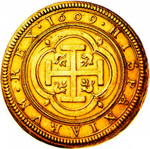 100 Escudos Reverse Image minted in SPAIN in 1609C (1598-21  -  FELIPE III)  - The Coin Database