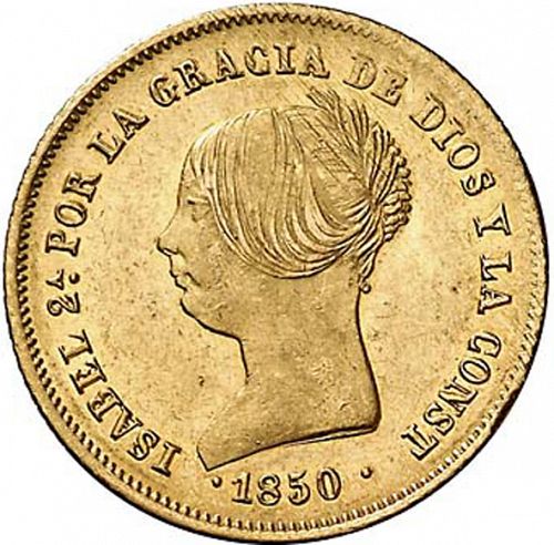 100 Reales Obverse Image minted in SPAIN in 1850CL (1849-64  -  ISABEL II - Decimal Coinage)  - The Coin Database