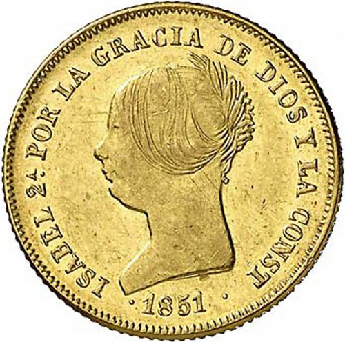 100 Reales Obverse Image minted in SPAIN in 1851 (1849-64  -  ISABEL II - Decimal Coinage)  - The Coin Database