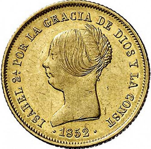 100 Reales Obverse Image minted in SPAIN in 1852 (1849-64  -  ISABEL II - Decimal Coinage)  - The Coin Database