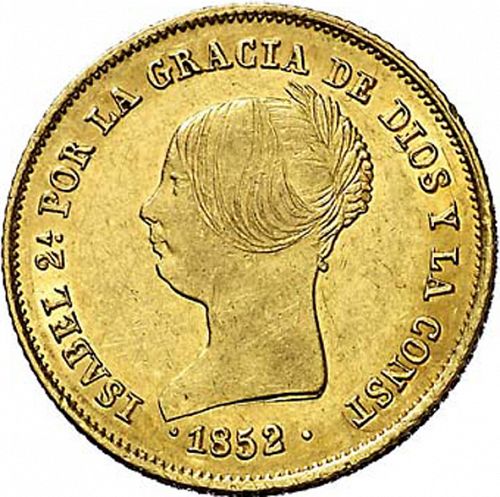 100 Reales Obverse Image minted in SPAIN in 1852 (1849-64  -  ISABEL II - Decimal Coinage)  - The Coin Database