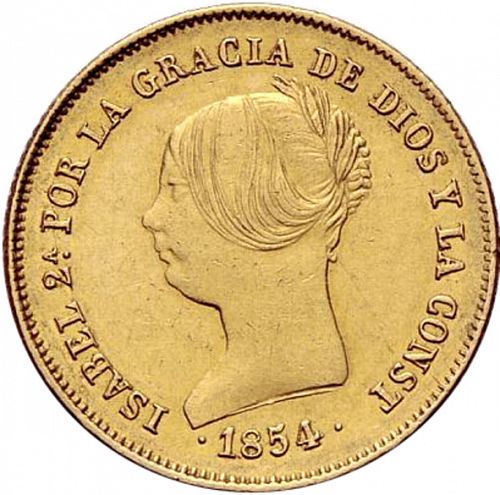 100 Reales Obverse Image minted in SPAIN in 1854 (1849-64  -  ISABEL II - Decimal Coinage)  - The Coin Database