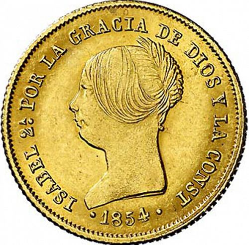 100 Reales Obverse Image minted in SPAIN in 1854 (1849-64  -  ISABEL II - Decimal Coinage)  - The Coin Database