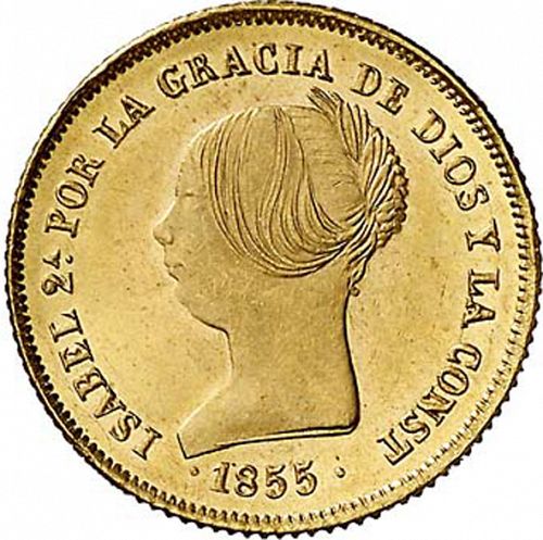 100 Reales Obverse Image minted in SPAIN in 1855 (1849-64  -  ISABEL II - Decimal Coinage)  - The Coin Database