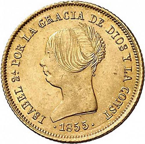 100 Reales Obverse Image minted in SPAIN in 1855 (1849-64  -  ISABEL II - Decimal Coinage)  - The Coin Database