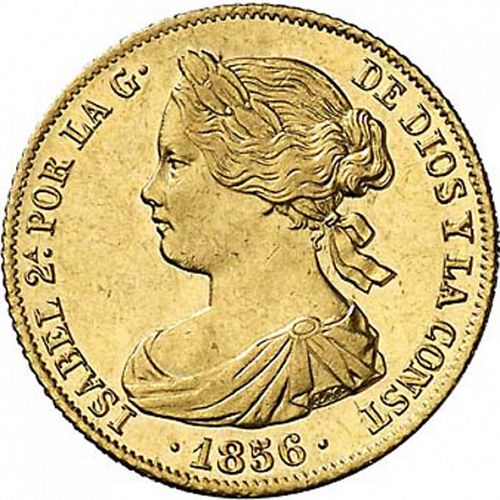 100 Reales Obverse Image minted in SPAIN in 1856 (1849-64  -  ISABEL II - Decimal Coinage)  - The Coin Database