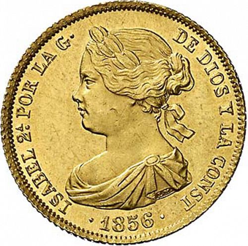 100 Reales Obverse Image minted in SPAIN in 1856 (1849-64  -  ISABEL II - Decimal Coinage)  - The Coin Database