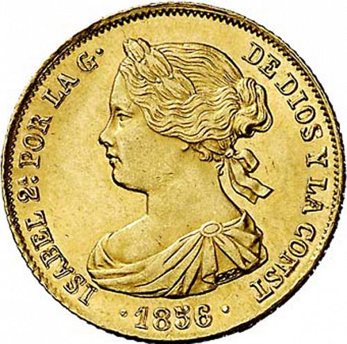 100 Reales Obverse Image minted in SPAIN in 1856 (1849-64  -  ISABEL II - Decimal Coinage)  - The Coin Database