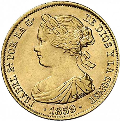 100 Reales Obverse Image minted in SPAIN in 1859 (1849-64  -  ISABEL II - Decimal Coinage)  - The Coin Database