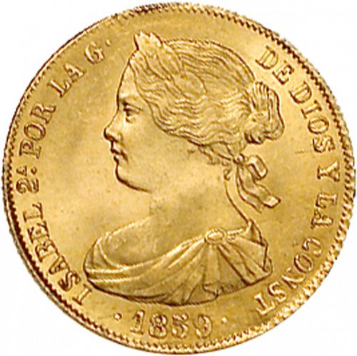 100 Reales Obverse Image minted in SPAIN in 1859 (1849-64  -  ISABEL II - Decimal Coinage)  - The Coin Database