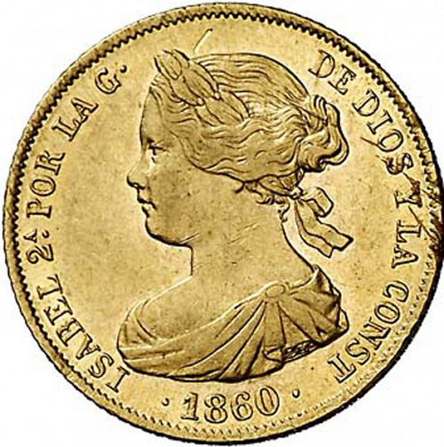 100 Reales Obverse Image minted in SPAIN in 1860 (1849-64  -  ISABEL II - Decimal Coinage)  - The Coin Database