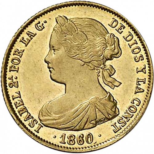 100 Reales Obverse Image minted in SPAIN in 1860 (1849-64  -  ISABEL II - Decimal Coinage)  - The Coin Database