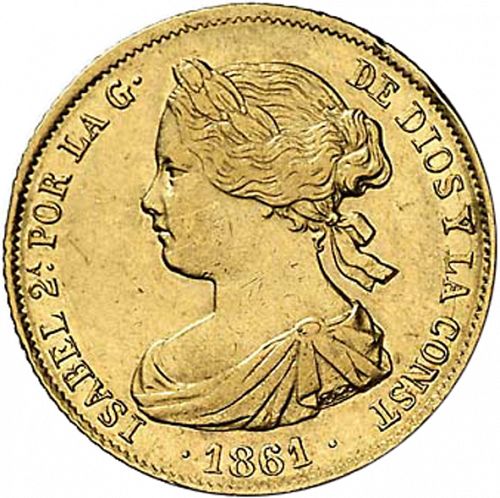 100 Reales Obverse Image minted in SPAIN in 1861 (1849-64  -  ISABEL II - Decimal Coinage)  - The Coin Database