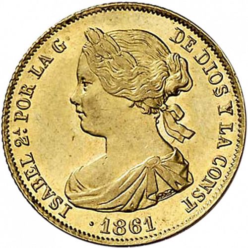 100 Reales Obverse Image minted in SPAIN in 1861 (1849-64  -  ISABEL II - Decimal Coinage)  - The Coin Database