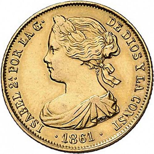 100 Reales Obverse Image minted in SPAIN in 1861 (1849-64  -  ISABEL II - Decimal Coinage)  - The Coin Database