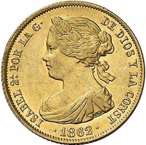 100 Reales Obverse Image minted in SPAIN in 1862 (1849-64  -  ISABEL II - Decimal Coinage)  - The Coin Database
