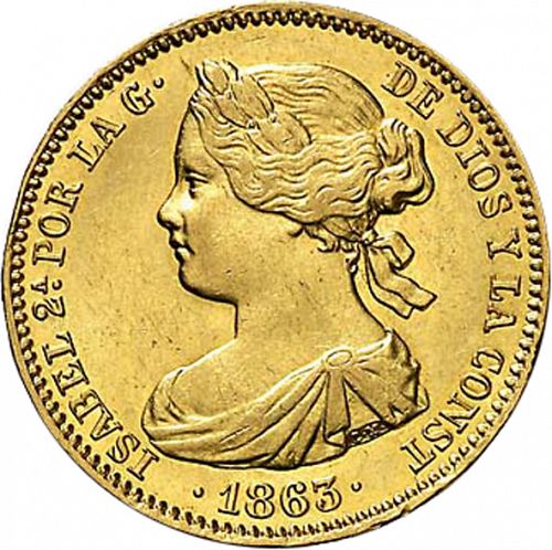 100 Reales Obverse Image minted in SPAIN in 1863 (1849-64  -  ISABEL II - Decimal Coinage)  - The Coin Database