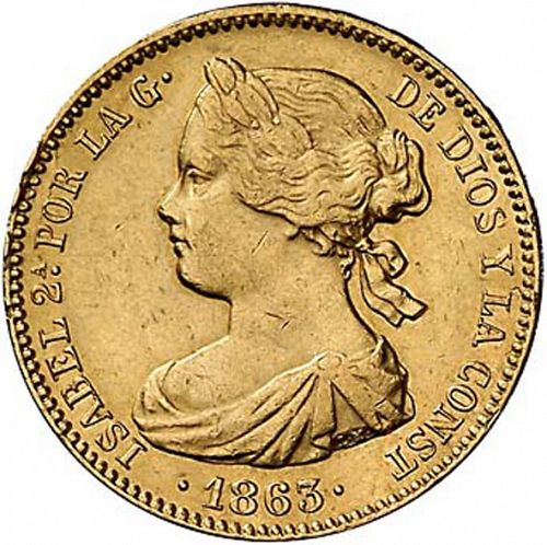 100 Reales Obverse Image minted in SPAIN in 1863 (1849-64  -  ISABEL II - Decimal Coinage)  - The Coin Database