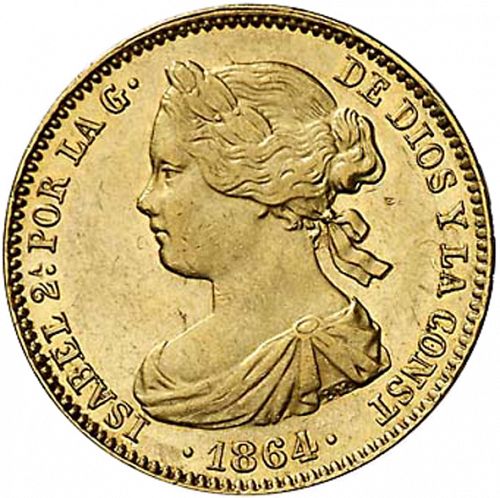 100 Reales Obverse Image minted in SPAIN in 1864 (1849-64  -  ISABEL II - Decimal Coinage)  - The Coin Database