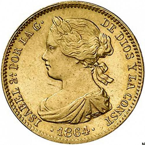 100 Reales Obverse Image minted in SPAIN in 1864 (1849-64  -  ISABEL II - Decimal Coinage)  - The Coin Database