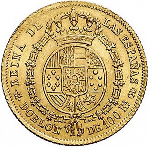 100 Reales Reverse Image minted in SPAIN in 1850CL (1849-64  -  ISABEL II - Decimal Coinage)  - The Coin Database
