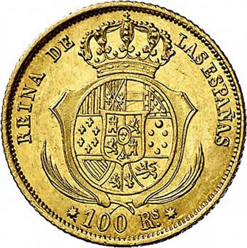 100 Reales Reverse Image minted in SPAIN in 1852 (1849-64  -  ISABEL II - Decimal Coinage)  - The Coin Database