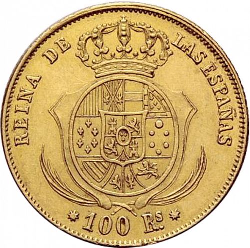 100 Reales Reverse Image minted in SPAIN in 1854 (1849-64  -  ISABEL II - Decimal Coinage)  - The Coin Database