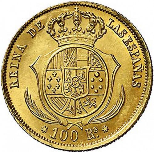 100 Reales Reverse Image minted in SPAIN in 1854 (1849-64  -  ISABEL II - Decimal Coinage)  - The Coin Database