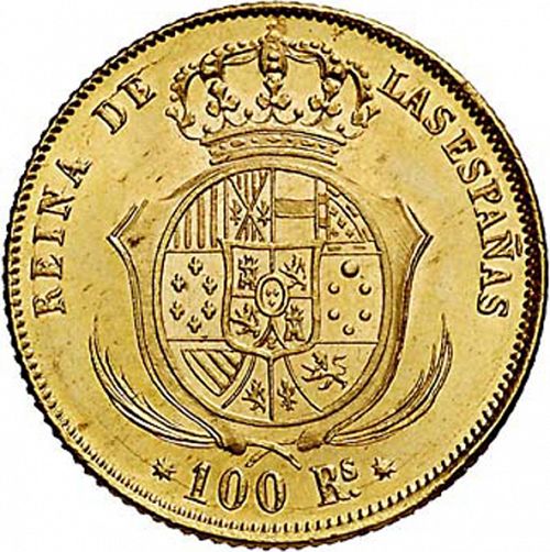 100 Reales Reverse Image minted in SPAIN in 1855 (1849-64  -  ISABEL II - Decimal Coinage)  - The Coin Database