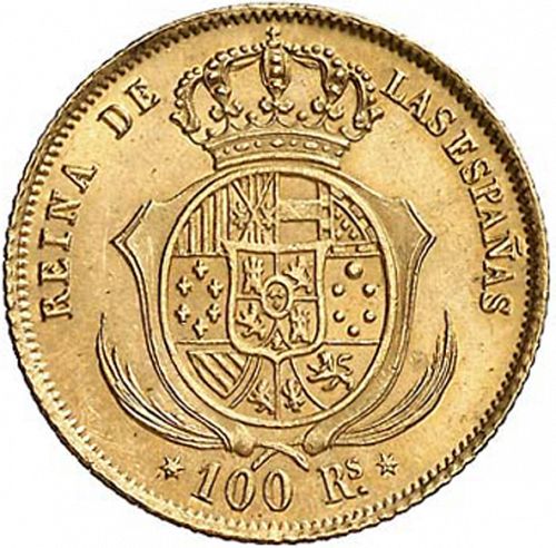 100 Reales Reverse Image minted in SPAIN in 1855 (1849-64  -  ISABEL II - Decimal Coinage)  - The Coin Database