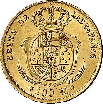 100 Reales Reverse Image minted in SPAIN in 1855 (1849-64  -  ISABEL II - Decimal Coinage)  - The Coin Database
