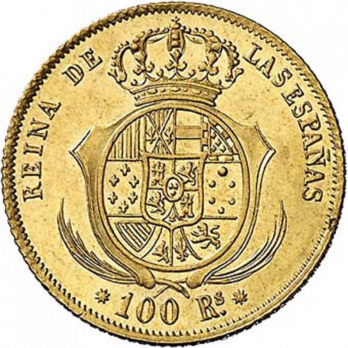 100 Reales Reverse Image minted in SPAIN in 1856 (1849-64  -  ISABEL II - Decimal Coinage)  - The Coin Database