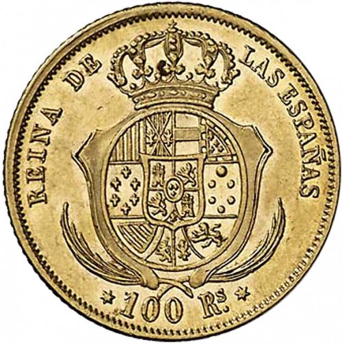 100 Reales Reverse Image minted in SPAIN in 1859 (1849-64  -  ISABEL II - Decimal Coinage)  - The Coin Database