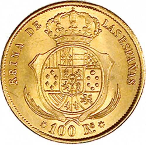 100 Reales Reverse Image minted in SPAIN in 1859 (1849-64  -  ISABEL II - Decimal Coinage)  - The Coin Database