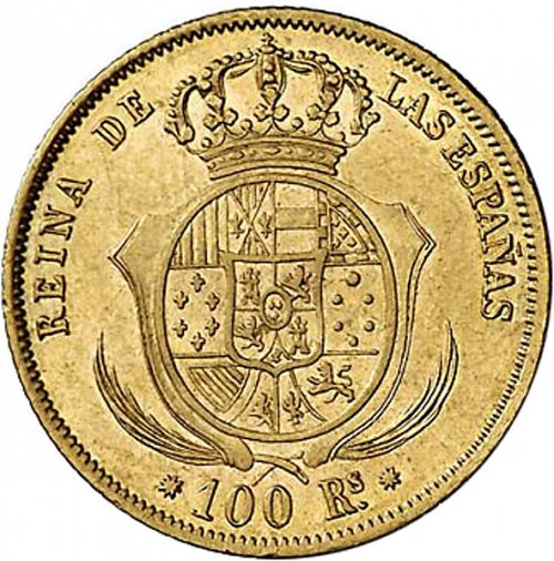 100 Reales Reverse Image minted in SPAIN in 1860 (1849-64  -  ISABEL II - Decimal Coinage)  - The Coin Database