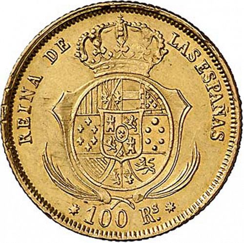 100 Reales Reverse Image minted in SPAIN in 1860 (1849-64  -  ISABEL II - Decimal Coinage)  - The Coin Database