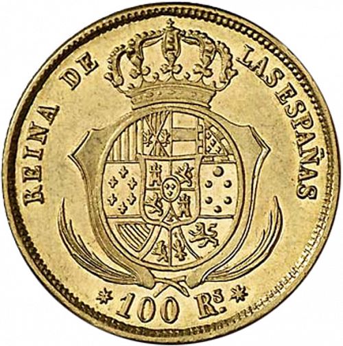 100 Reales Reverse Image minted in SPAIN in 1860 (1849-64  -  ISABEL II - Decimal Coinage)  - The Coin Database