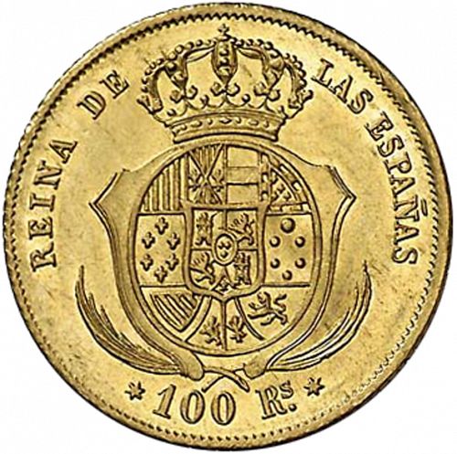 100 Reales Reverse Image minted in SPAIN in 1861 (1849-64  -  ISABEL II - Decimal Coinage)  - The Coin Database