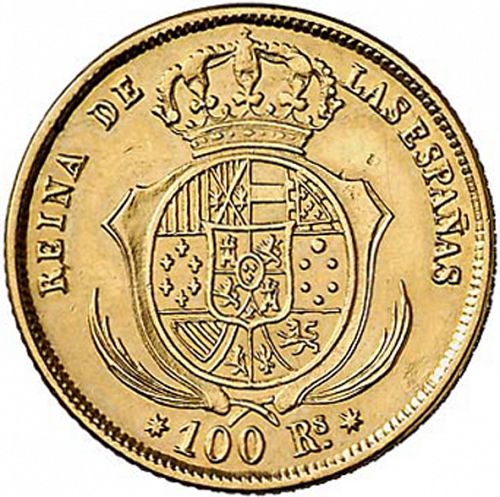 100 Reales Reverse Image minted in SPAIN in 1861 (1849-64  -  ISABEL II - Decimal Coinage)  - The Coin Database