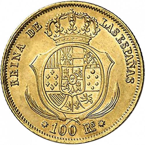 100 Reales Reverse Image minted in SPAIN in 1862 (1849-64  -  ISABEL II - Decimal Coinage)  - The Coin Database