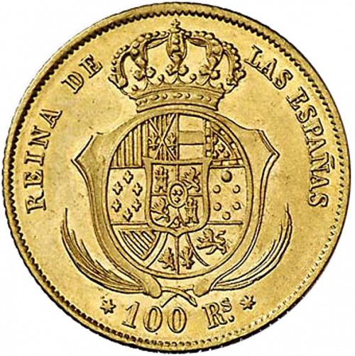 100 Reales Reverse Image minted in SPAIN in 1862 (1849-64  -  ISABEL II - Decimal Coinage)  - The Coin Database