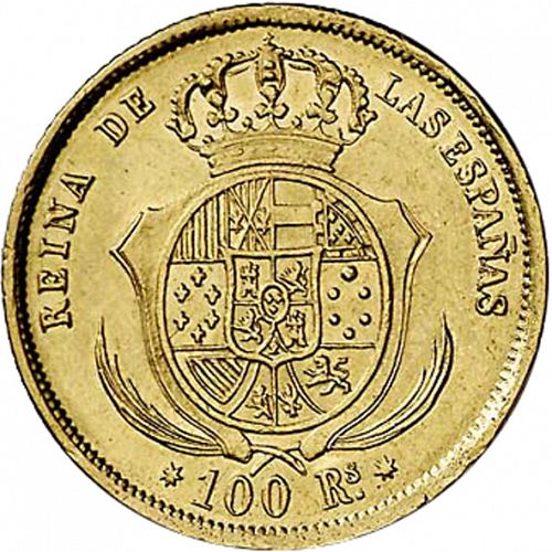 100 Reales Reverse Image minted in SPAIN in 1862 (1849-64  -  ISABEL II - Decimal Coinage)  - The Coin Database