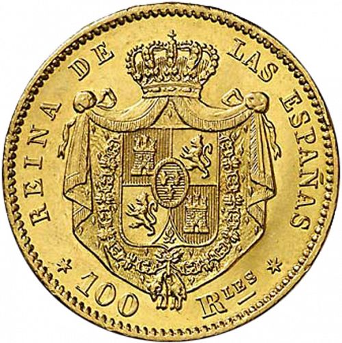 100 Reales Reverse Image minted in SPAIN in 1863 (1849-64  -  ISABEL II - Decimal Coinage)  - The Coin Database