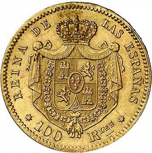 100 Reales Reverse Image minted in SPAIN in 1864 (1849-64  -  ISABEL II - Decimal Coinage)  - The Coin Database