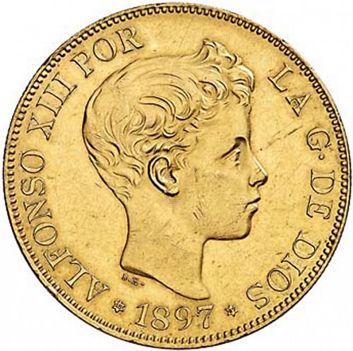 100 Pesetas Obverse Image minted in SPAIN in 1897 / 97 (1886-31  -  ALFONSO XIII)  - The Coin Database