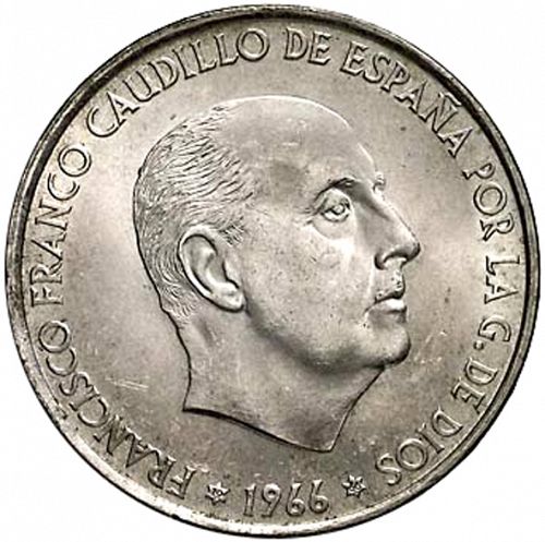 100 Pesetas Obverse Image minted in SPAIN in 1966 / 66 (1936-75  -  NATIONALIST GOVERMENT)  - The Coin Database