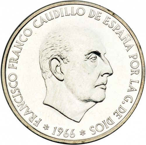 100 Pesetas Obverse Image minted in SPAIN in 1966 / 68 (1936-75  -  NATIONALIST GOVERMENT)  - The Coin Database