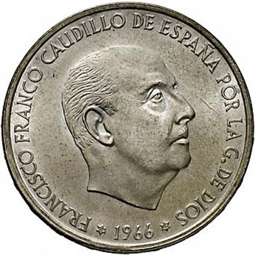 100 Pesetas Obverse Image minted in SPAIN in 1966 / 69 (1936-75  -  NATIONALIST GOVERMENT)  - The Coin Database