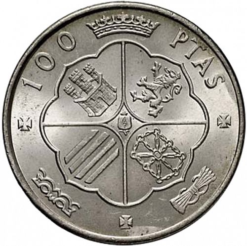 100 Pesetas Reverse Image minted in SPAIN in 1966 / 67 (1936-75  -  NATIONALIST GOVERMENT)  - The Coin Database