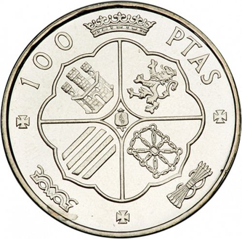100 Pesetas Reverse Image minted in SPAIN in 1966 / 68 (1936-75  -  NATIONALIST GOVERMENT)  - The Coin Database